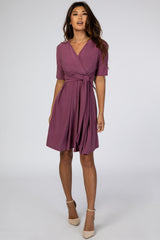 Purple Waist Tie Maternity Nursing Dress