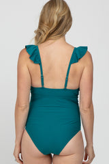 Teal Ruffle Maternity One-Piece Maternity Swimsuit