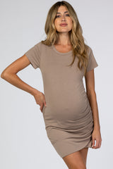 Taupe Wrap Maternity T-Shirt Dress