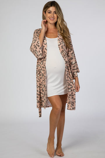 Mauve Leopard Print Delivery/Nursing Maternity Robe