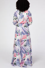 Blue Chiffon Stripe Print Maxi Dress