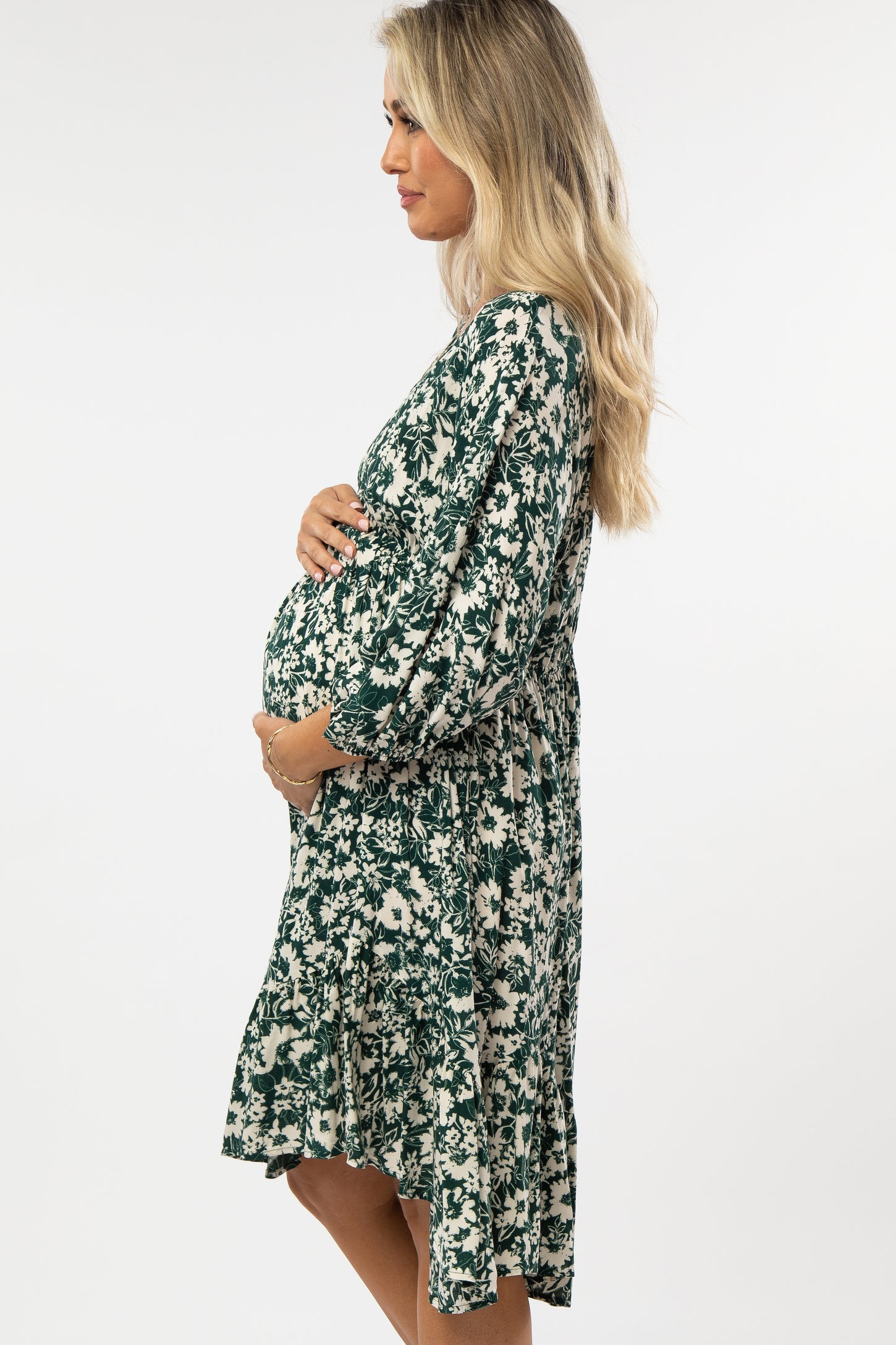 Forest Green Floral V-Neck Maternity Dress