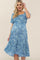 Blue Floral Scoop Neck Bubble Sleeve Maternity Midi Dress
