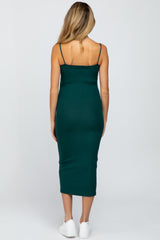Forest Green Square Neck Ribbed Fitted Maternity Midi Dress