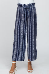 Navy Printed Tie Front Maternity Pants