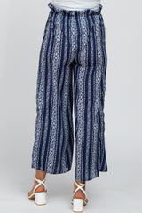 Navy Printed Tie Front Maternity Pants