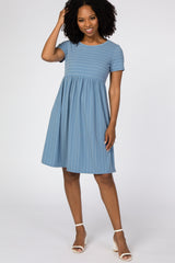 Blue Striped Maternity Babydoll Dress