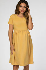 Yellow Striped Maternity Babydoll Dress