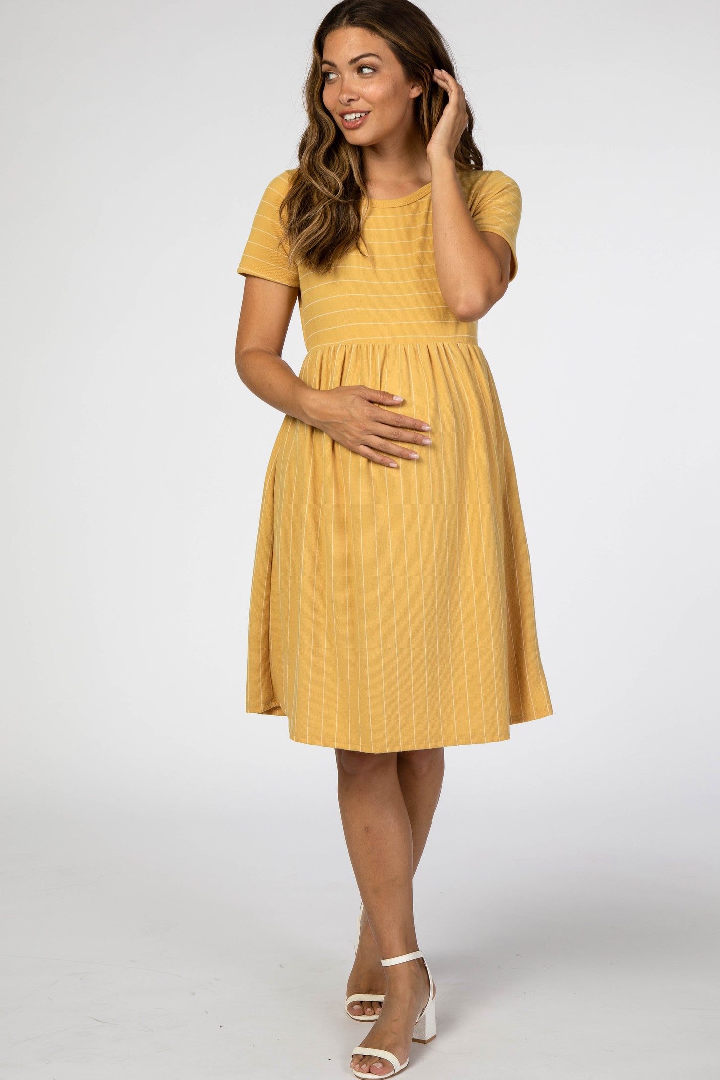 Yellow Striped Maternity Babydoll Dress