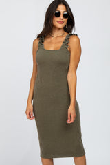 Olive Fitted Ruffle Strap Dress