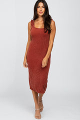 Rust Fitted Ruffle Strap Maternity Dress