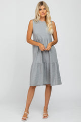 Heather Grey Ribbed Sleeveless Midi Dress