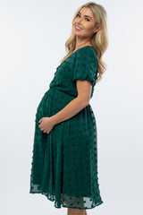 Forest Green Swiss Dot Midi Maternity Dress