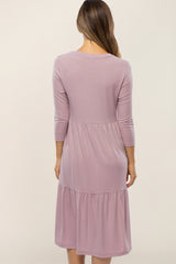 Lavender Tiered Ribbed 3/4 Sleeve Maternity Midi Dress
