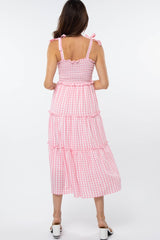Pink Gingham Ruffle Tiered Midi Dress