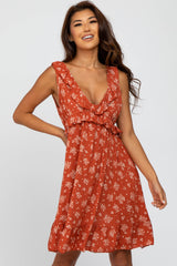 Rust Floral Ruffle Dress