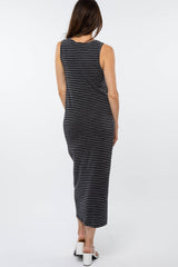 Black Striped Wrap Hem Midi Dress