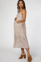 Blue Leopard Print Empire Maternity Midi Dress