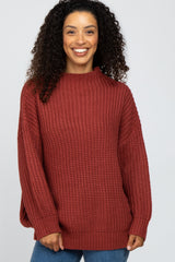 Rust Pullover Knit Mock Neck Sweater