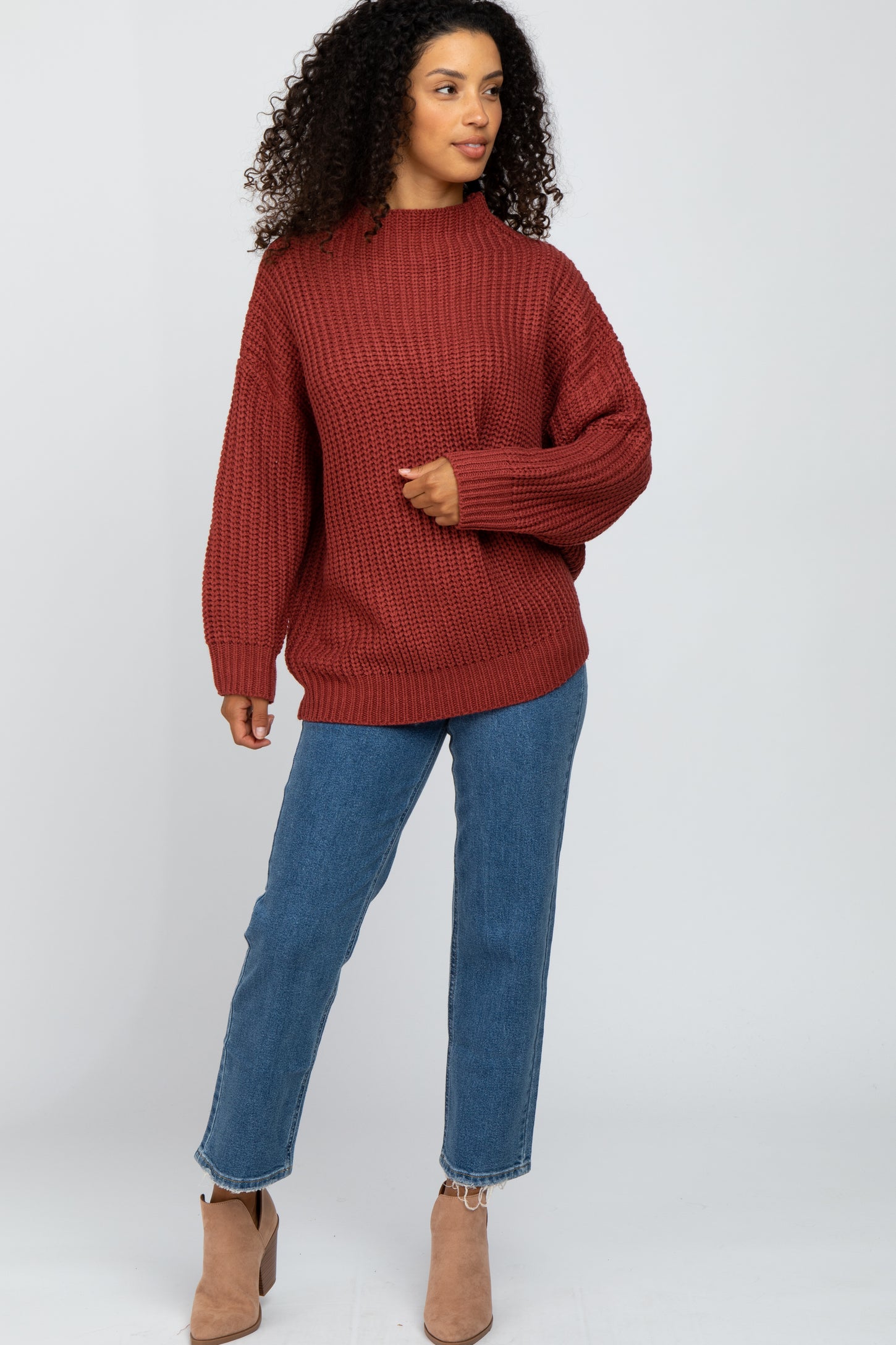 Rust Pullover Knit Mock Neck Sweater