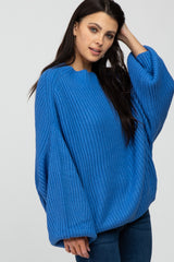 Blue Mock Neck Puff Sleeve Sweater