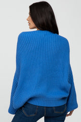Blue Mock Neck Puff Sleeve Sweater