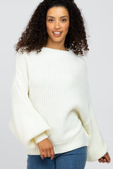 Cream Mock Neck Puff Sleeve Sweater