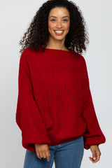 Red Mock Neck Puff Sleeve Sweater
