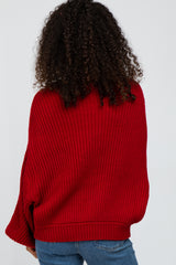Red Mock Neck Puff Sleeve Sweater