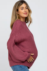 Mauve Mock Neck Puff Sleeve Maternity Sweater