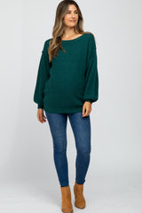 Forest Green Wide Neck Exposed Shoulder Seam Maternity Sweater