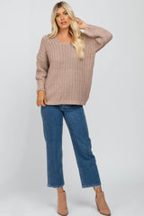 Taupe Chunky Knit V-Neck Sweater