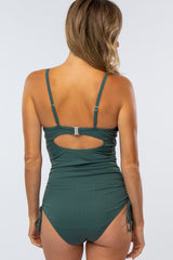 Green Ribbed Side Tie One-Piece Swimsuit