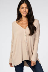 Beige Waffle Knit Button Front Maternity Cardigan