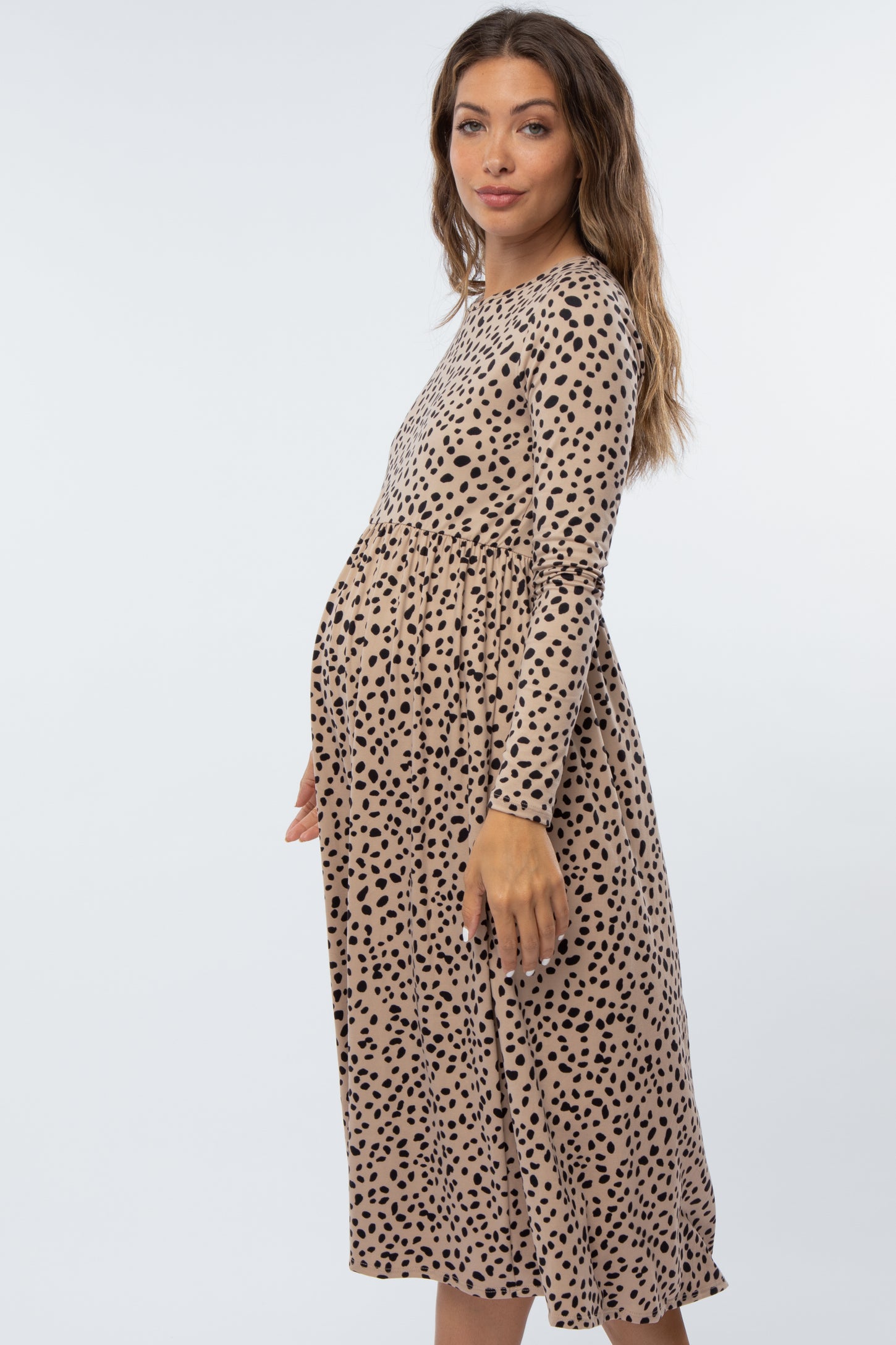 Taupe Abstract Animal Print Maternity Midi Dress