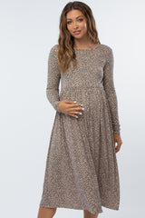 Taupe Animal Print Maternity Midi Dress