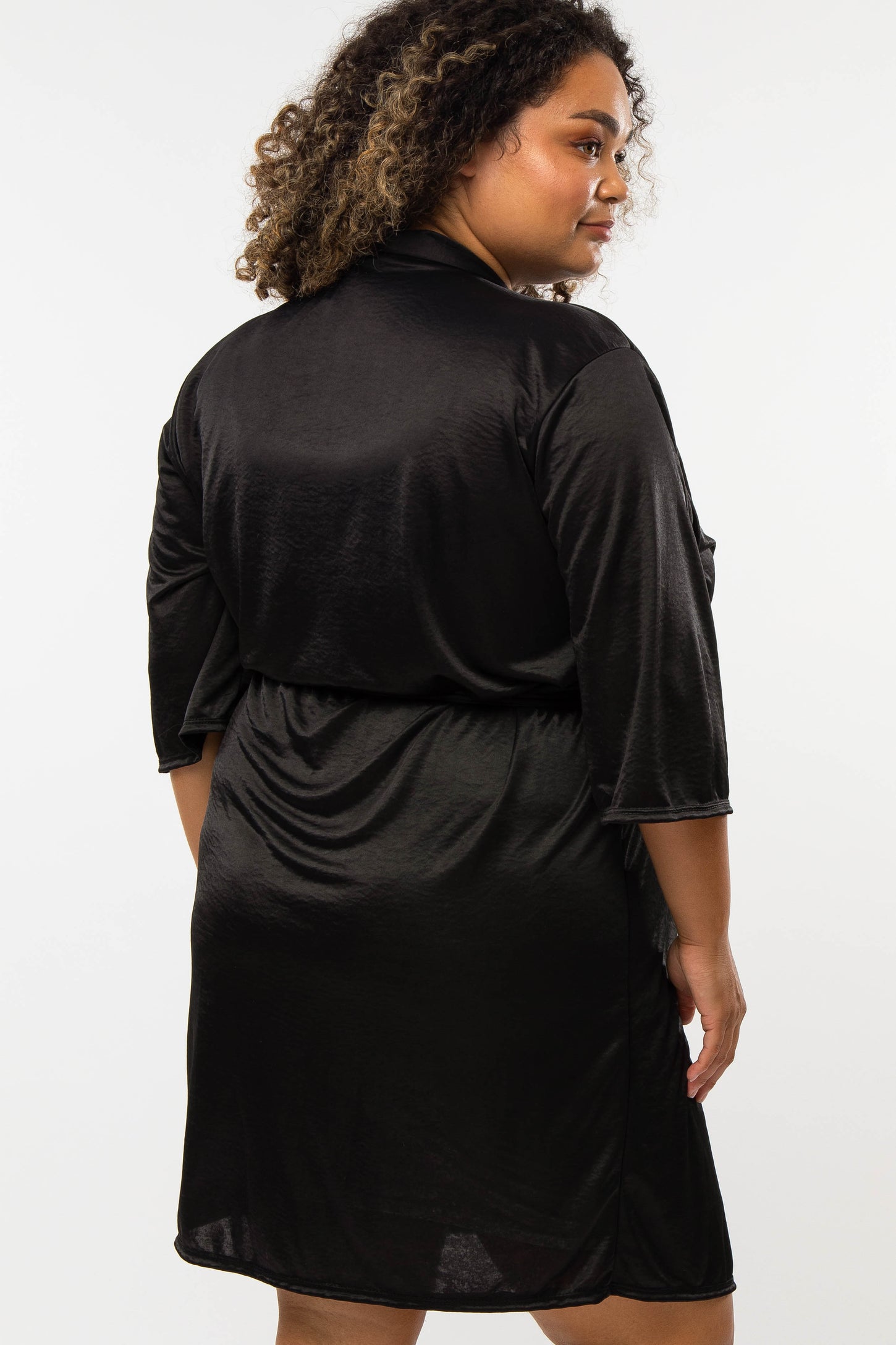 Black Stretch Satin Delivery/Nursing Maternity Plus Robe