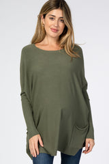 Olive Pocketed Dolman Sleeve Maternity Top