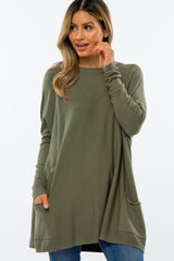 Olive Pocketed Dolman Sleeve Maternity Top