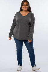 Charcoal Waffle Knit Long Sleeve Plus Top