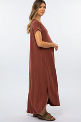 Dark Rust Side Slit Maternity Maxi Dress
