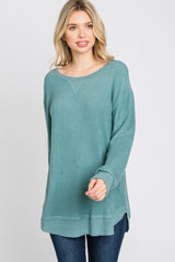 Teal Brushed Knit Rib Contrast Top