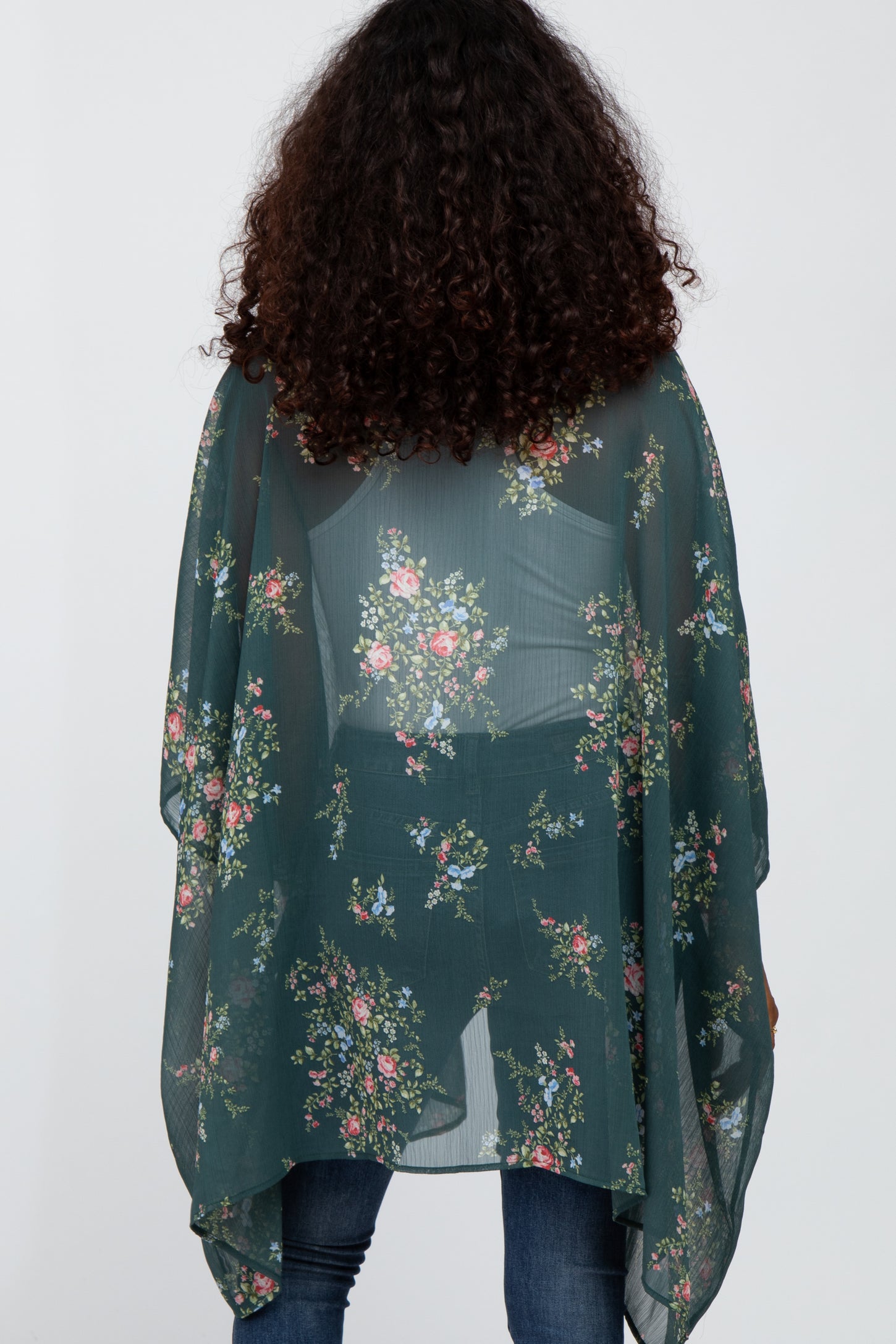 Forest Green Floral Print Cover Up