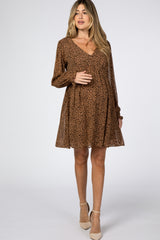 Taupe Leopard Print Chiffon Back Cutout Maternity Dress