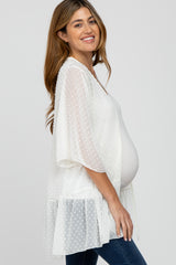 Ivory Swiss Dot 3/4 Sleeve Chiffon Maternity Cover Up