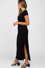 Black Short Sleeve Side Slit Maxi Dress