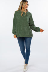 Olive Chenille Knit Side Slit Sweater