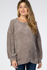 Mocha Chenille Knit Side Slit Maternity Sweater