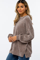 Mocha Chenille Knit Side Slit Sweater