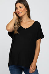 Black V-Neck Dolman Sleeve Maternity Top